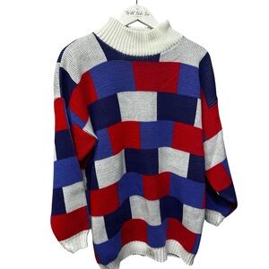 Deadstock Red White Blue Oversized Vintage Sweater Color Block  Large